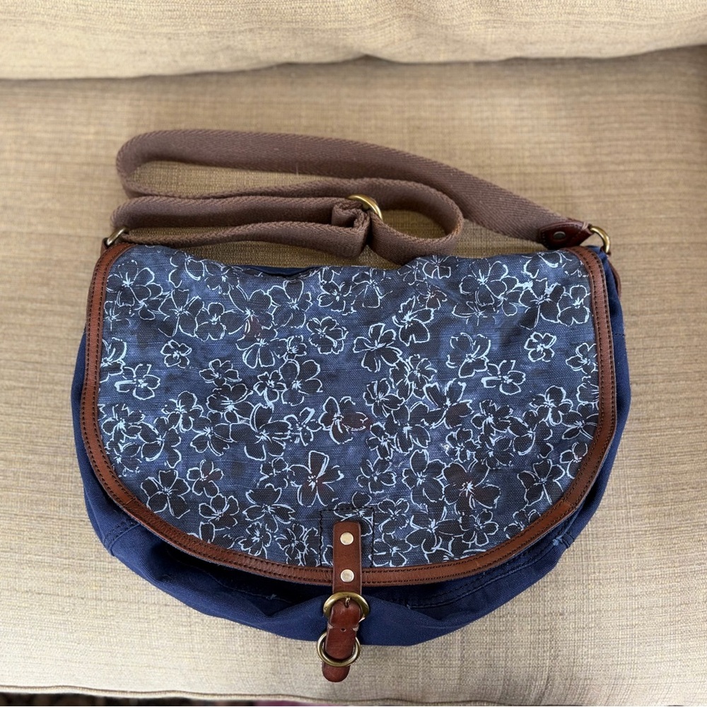 Lucky Brand Messenger Canvas Bag, Blue Floral Pattern